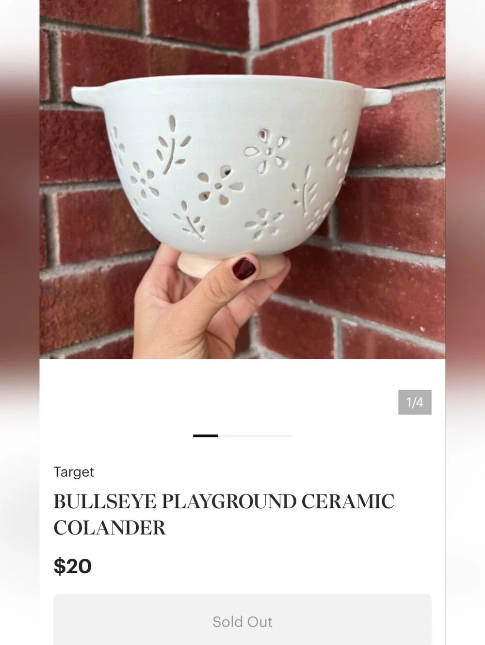 White Ceramic Floral-Colander Bowl with Handles